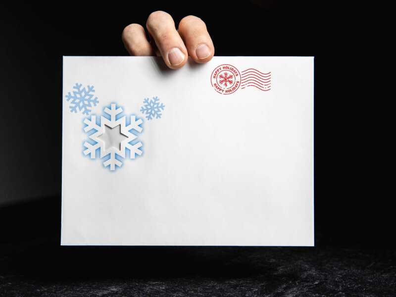Snowflake cut out on envelope detail