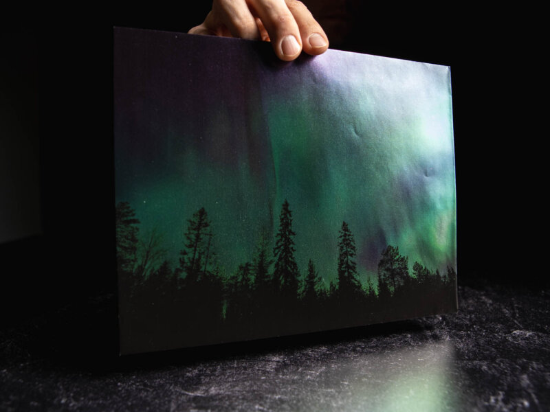 Envelope detail of northern lights texture and trees